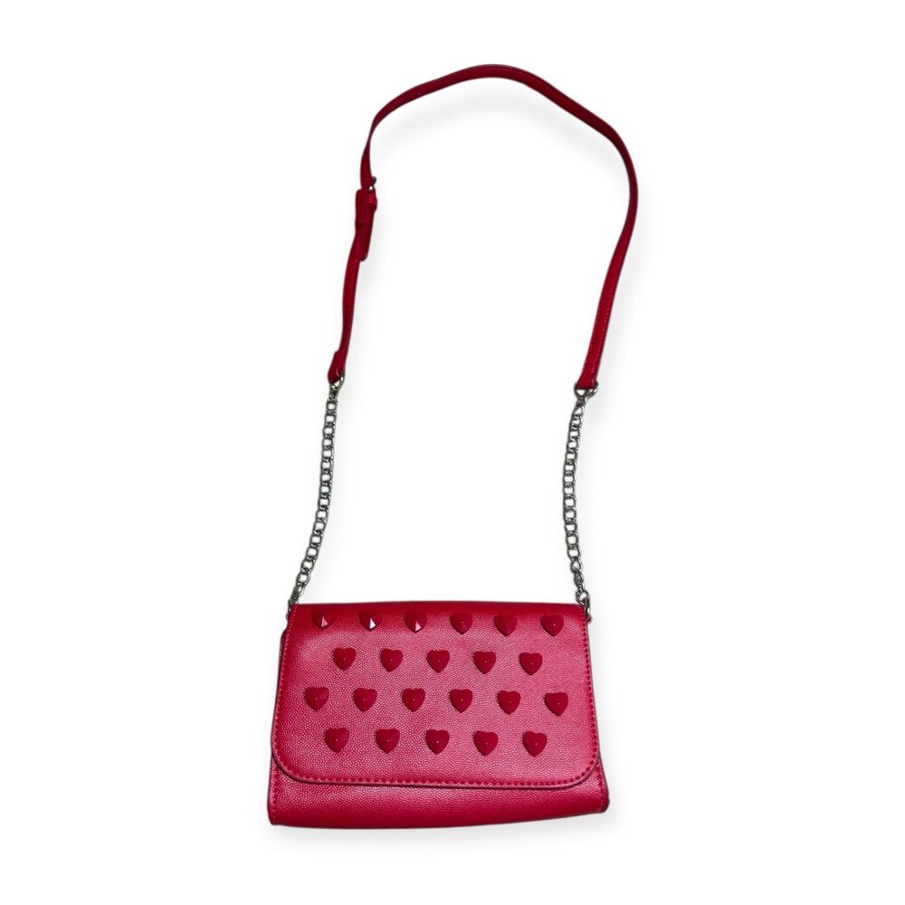 Betsey Johnson Crimson Red Crossbody‎ With Studded Heart Accents Y2K Vintage